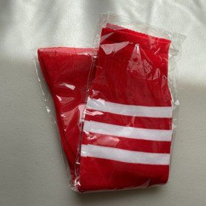 Sport Socks Red White Striped High OS 7-11